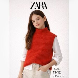Zara Kids Bright Red Sleeveless Mock-Neck Knit Vest